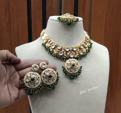 Gold Green Kundan necklace Set/ kundan Indian jewelry kundan Lennon sets