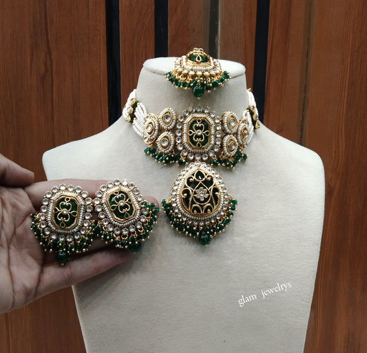 Green kundan Choker Indian jewellery Rowan sets