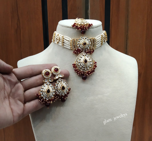 Maroon kundan Choker Indian jewellery Rowan sets
