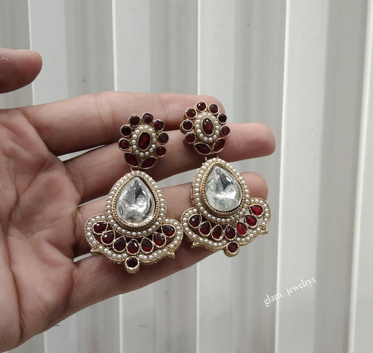 Antique Gold Maroon Bollywood Indian Ida Earrings
