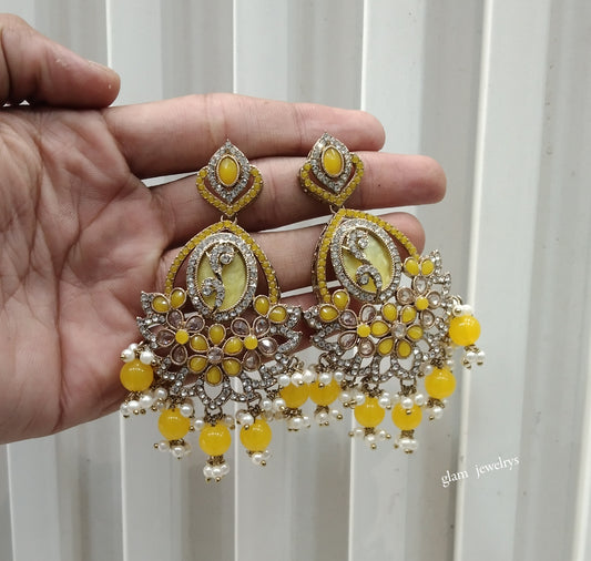 Antique Gold Yellow Bollywood Indian Edna Earrings
