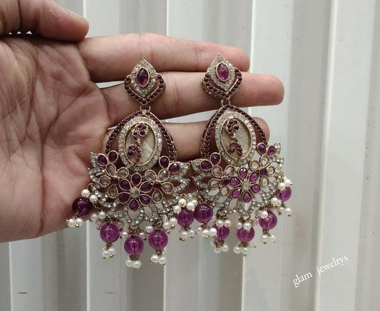 Antique Gold Purple Bollywood Indian Edna Earrings