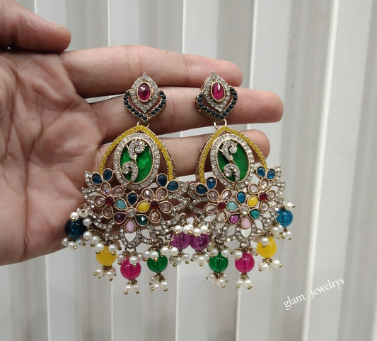 Antique Gold Multi Color Bollywood Indian Edna Earrings