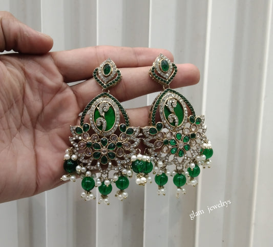 Antique Gold Green Bollywood Indian Edna Earrings