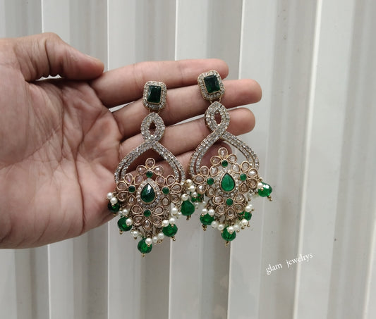 Antique Gold Green Bollywood Indian Edna Earrings