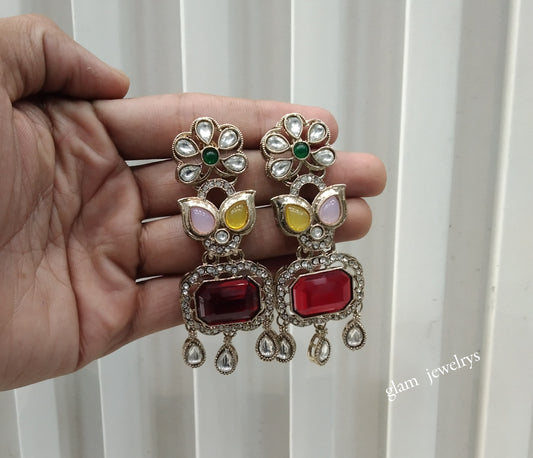 Antique Gold Multi Color Bollywood Indian Dora Earrings