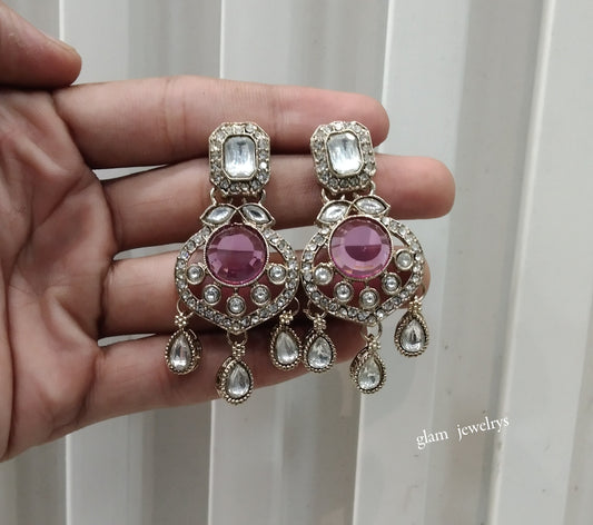 Antique Gold Lavender Bollywood Indian Dora Earrings