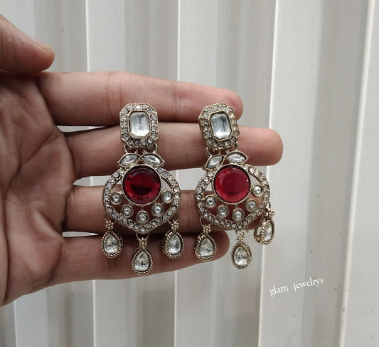 Antique Gold Maroon Bollywood Indian Dora Earrings