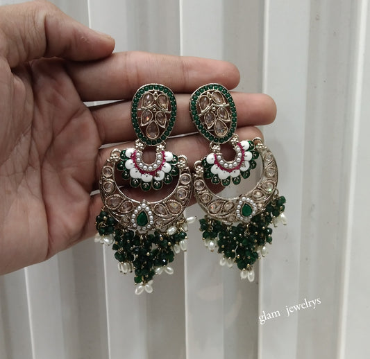 Antique Gold Green Bollywood Indian Agnes Earrings