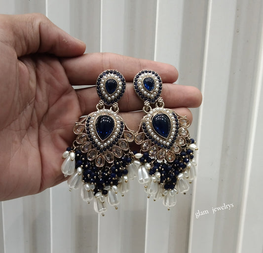 Antique Gold Blue Bollywood Indian Agnes Earrings