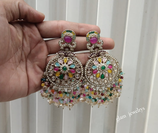 Antique Gold Multi Color Bollywood Indian Agnes Earrings