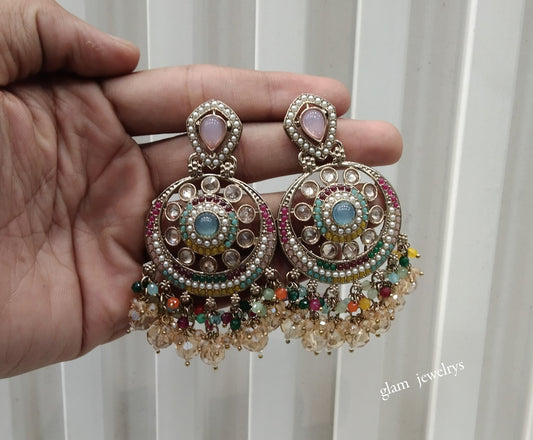 Antique Gold Multi Color Bollywood Indian Agnes Earrings