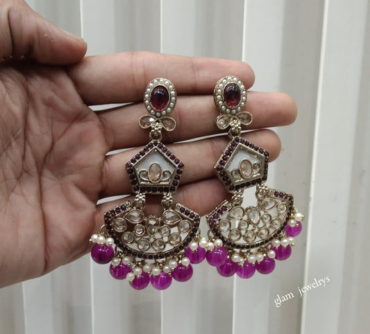 Antique Gold Purple Bollywood Indian Agnes Earrings