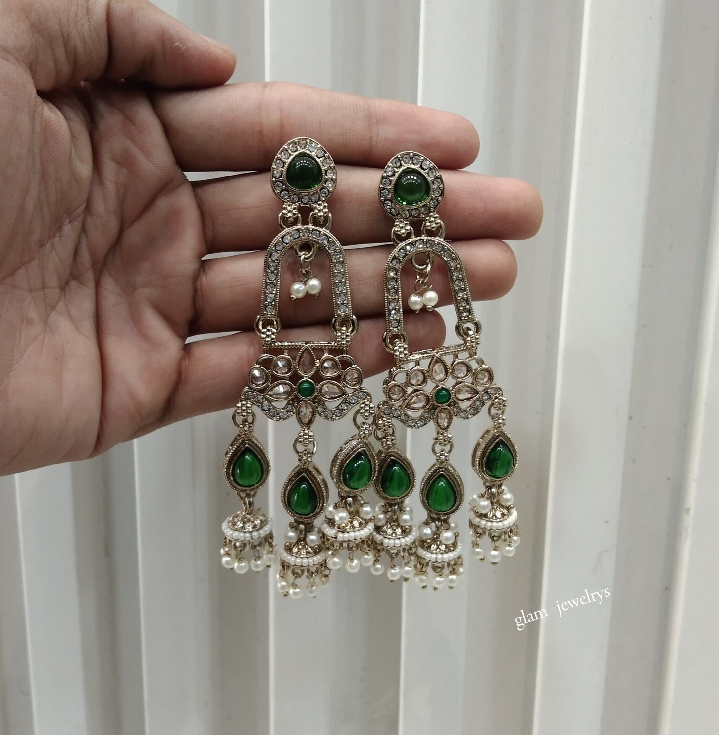 Antique Gold Green Bollywood Indian Etta Earrings