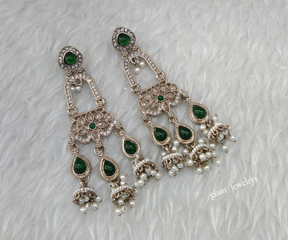 Antique Gold Green Bollywood Indian Etta Earrings