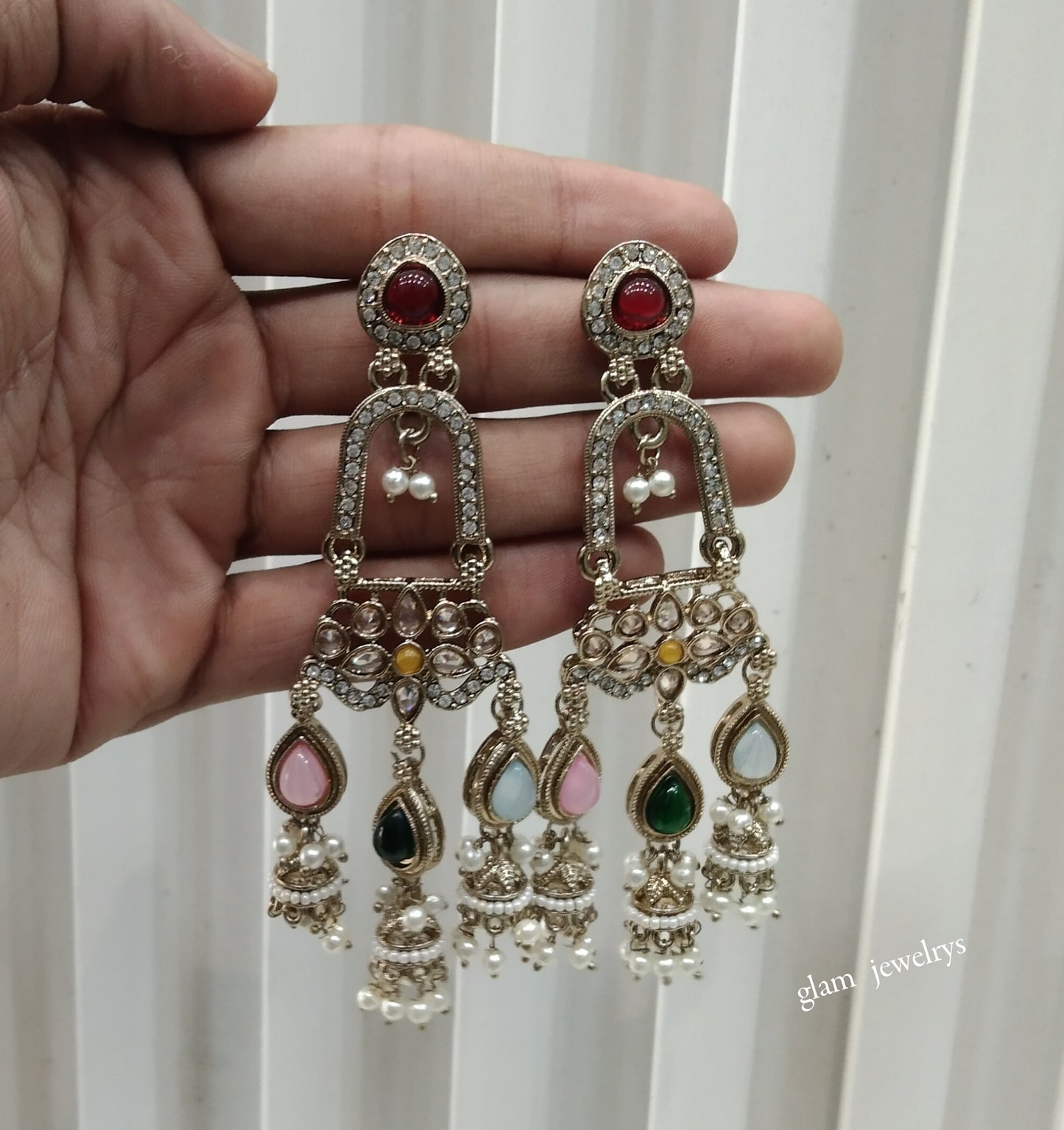 Antique Gold Multi Color Bollywood Indian Etta Earrings