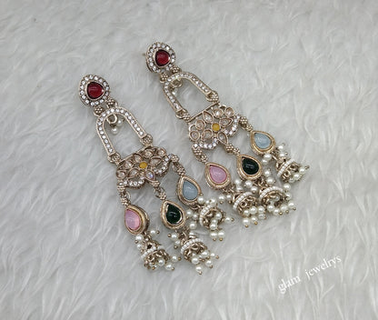 Antique Gold Multi Color Bollywood Indian Etta Earrings