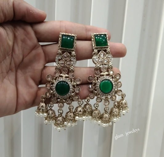 Antique Gold Green Bollywood Indian Louka  Earrings