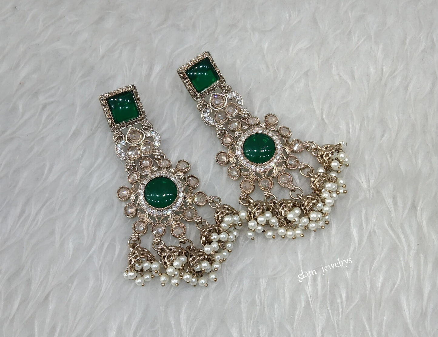 Antique Gold Green Bollywood Indian Louka  Earrings