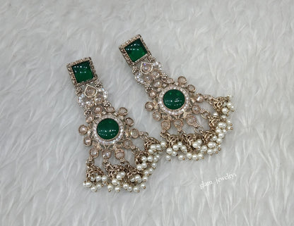 Antique Gold Green Bollywood Indian Louka  Earrings