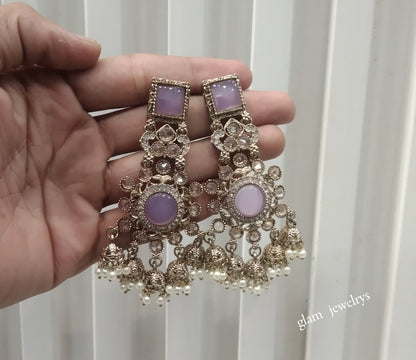 Antique Gold Lavender Bollywood Indian Louka  Earrings