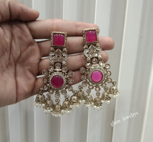 Antique Gold Majenta Bollywood Indian Louka  Earrings