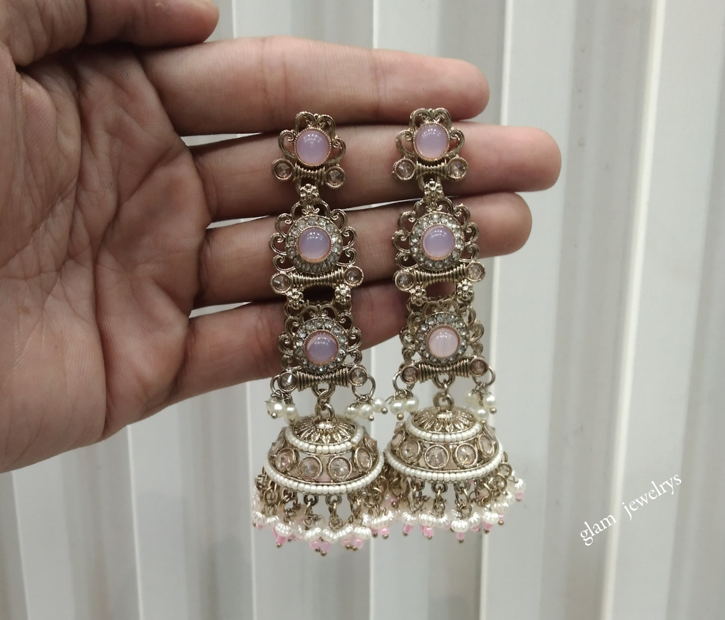 Antique Gold Pink Bollywood Indian Louka  Earrings