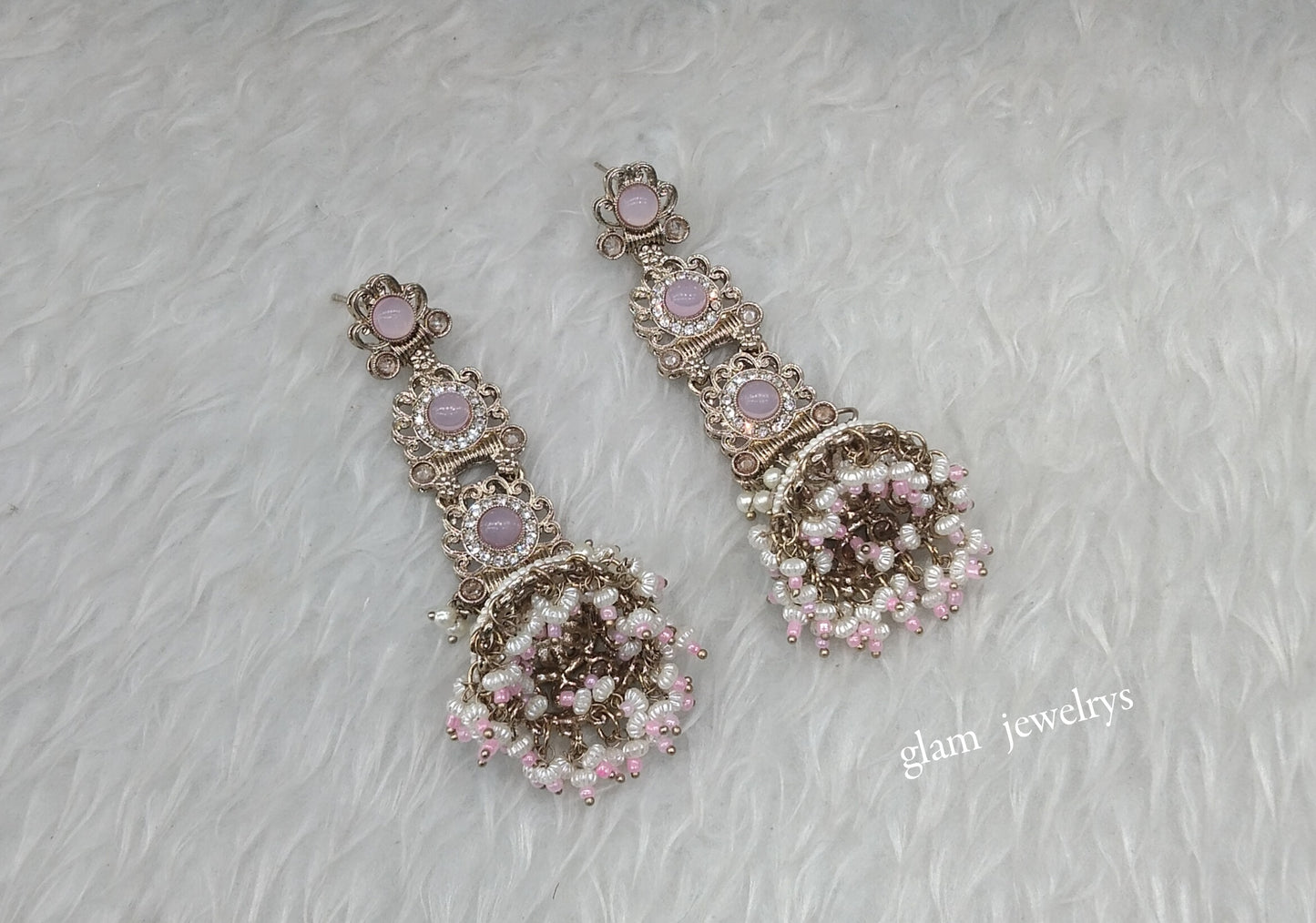 Antique Gold Pink Bollywood Indian Louka  Earrings