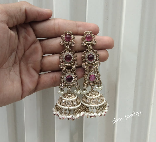 Antique Gold Purple Bollywood Indian Louka  Earrings