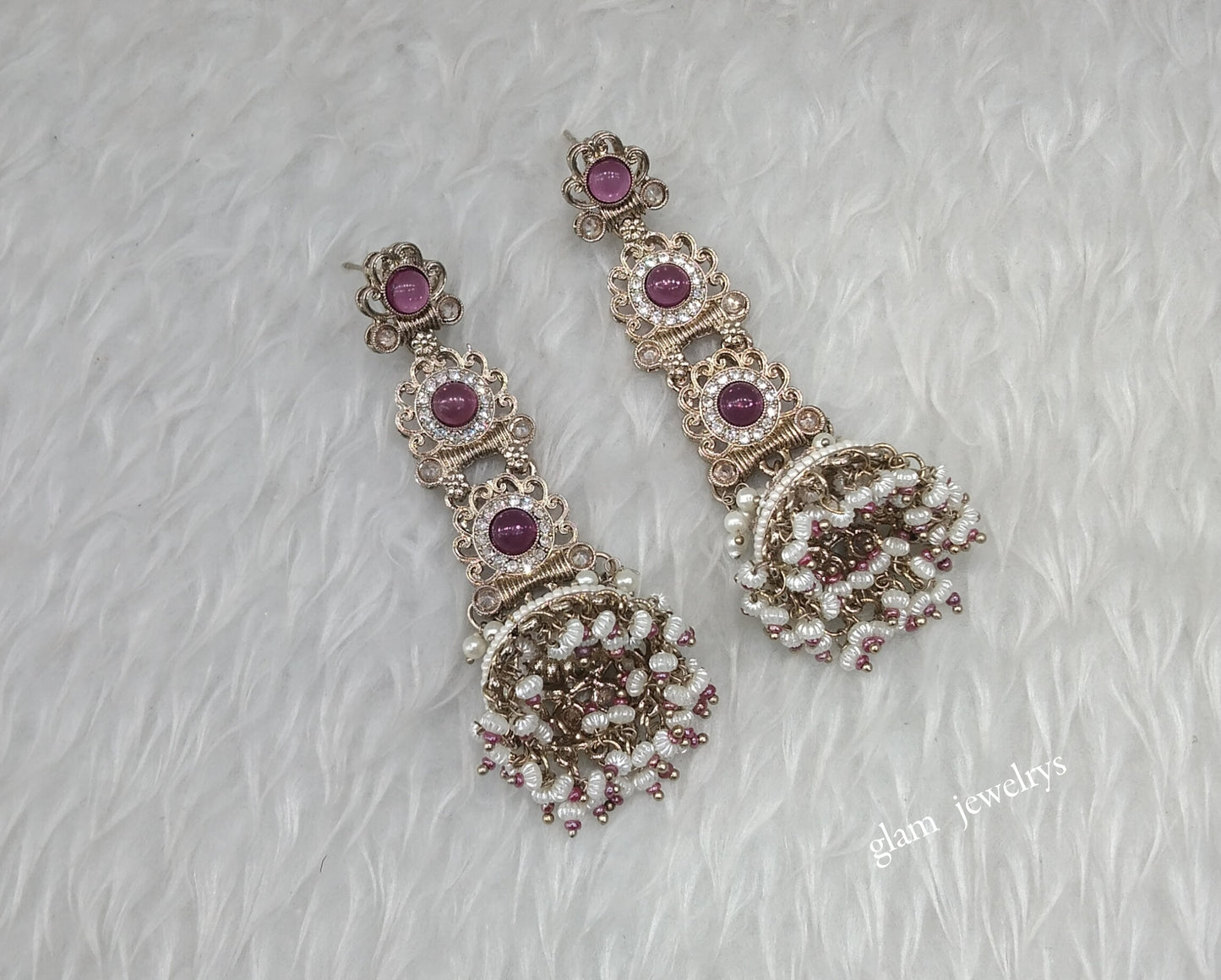 Antique Gold Purple Bollywood Indian Louka  Earrings