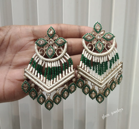 Antique Gold Green Bollywood Indian Mate  Earrings