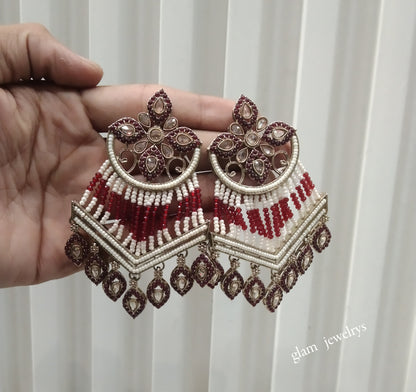 Antique Gold Maroon Bollywood Indian Mate  Earrings