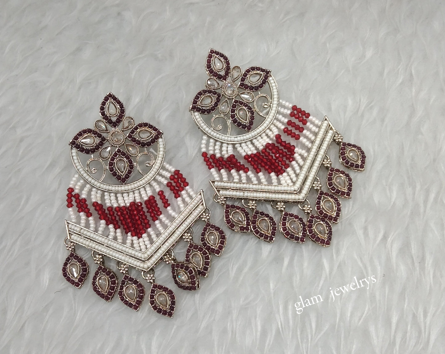 Antique Gold Maroon Bollywood Indian Mate  Earrings