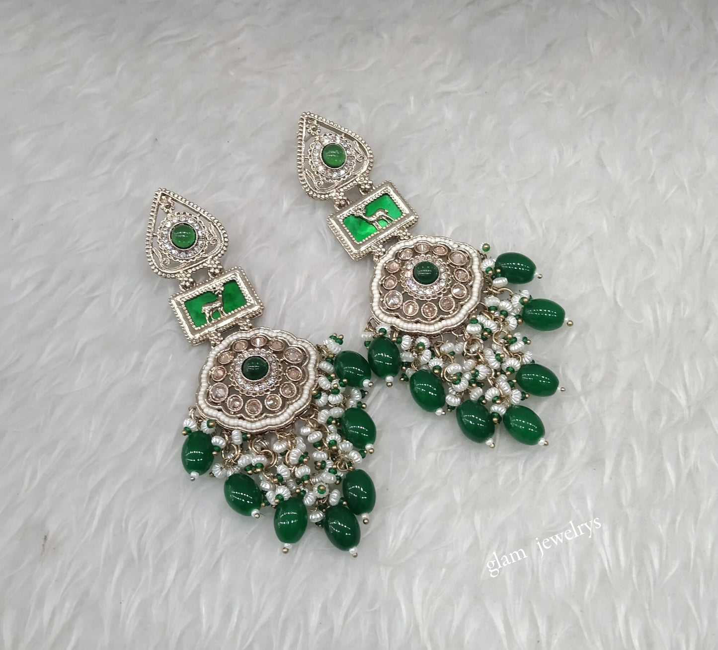 Antique Gold Green Bollywood Indian Lone Earrings