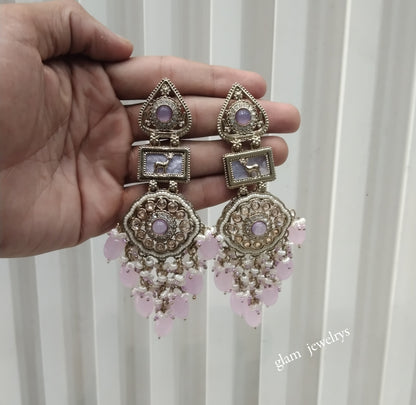 Antique Gold Lavender Bollywood Indian Lone Earrings