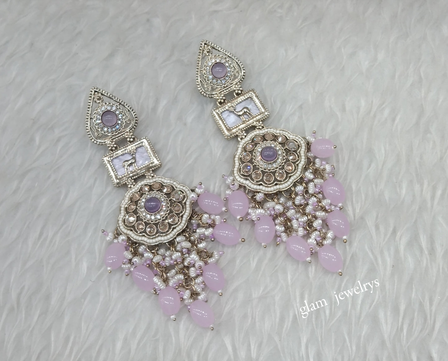 Antique Gold Lavender Bollywood Indian Lone Earrings