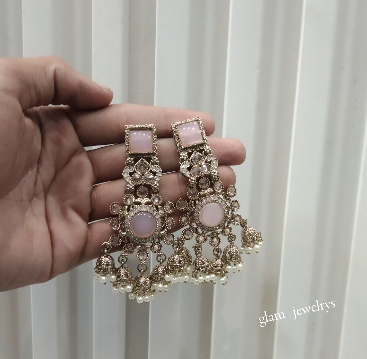Antique Gold Pink Bollywood Indian Louka  Earrings