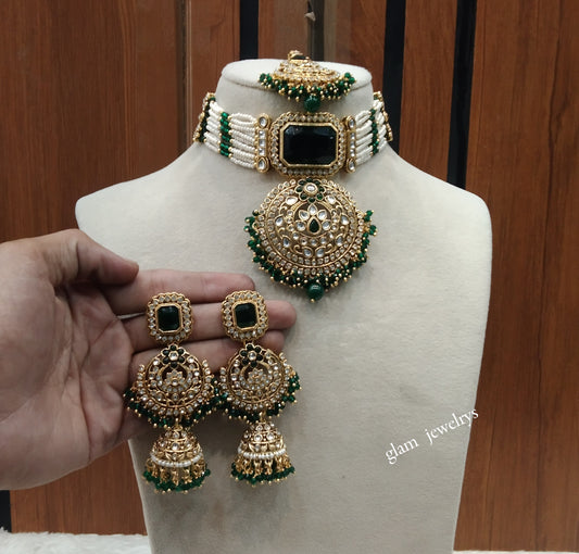 Gold Green kundan Choker Indian jewellery Petkoff sets