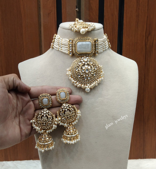 Gold White kundan Choker Indian jewellery Petkoff sets