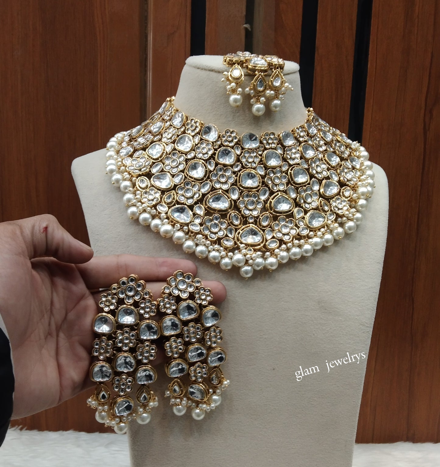 Indian Jewellery/White Gold Semi Bridal Kundan Gifty necklace Set Indian Semi Bridal Jewellery