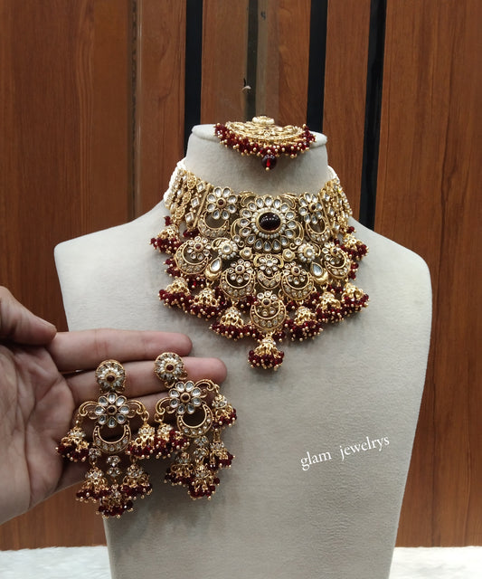 Maroon Kundan necklace Set/ kundan Indian jewellery kundan Gippy  sets