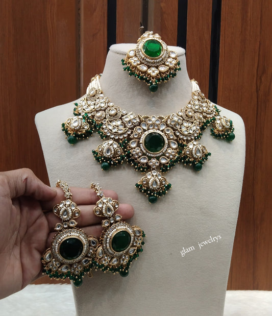 Gold Green Kundan necklace Set/ kundan Indian jewellery kundan Skyler sets