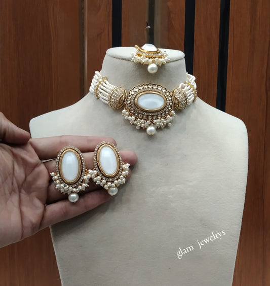 Gold White kundan Choker Indian jewellery Neetu sets