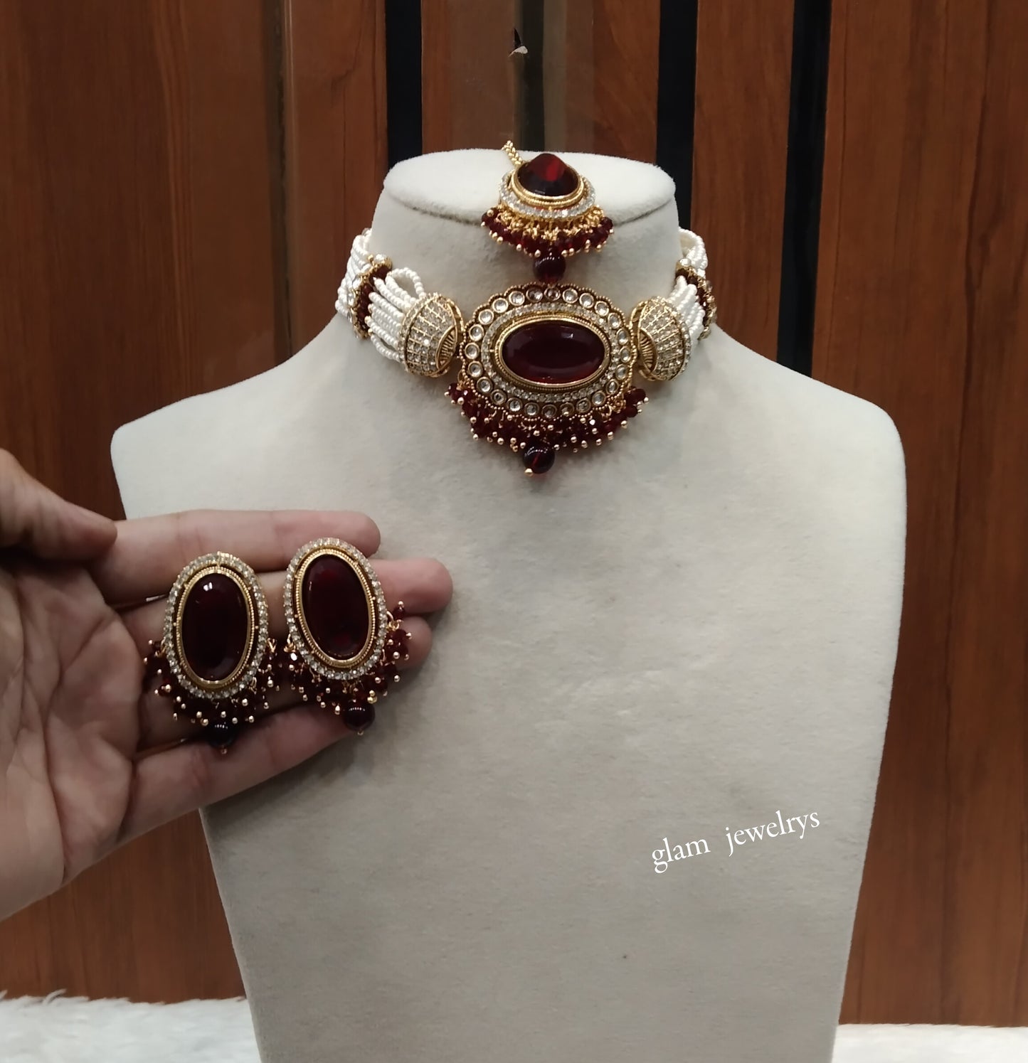 Gold Maroon kundan Choker Indian jewellery Neetu sets