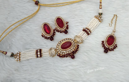 Gold Maroon kundan Choker Indian jewellery Neetu sets