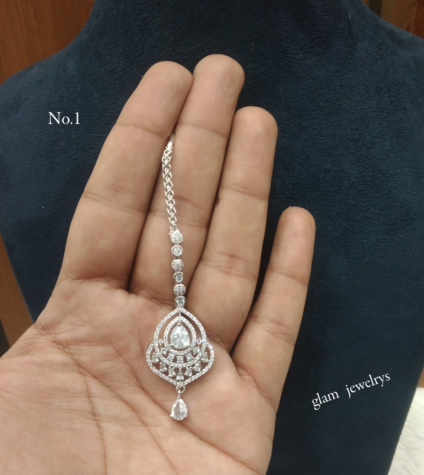 Silver Cz Tikka Indian Jewellery Headpiece Set