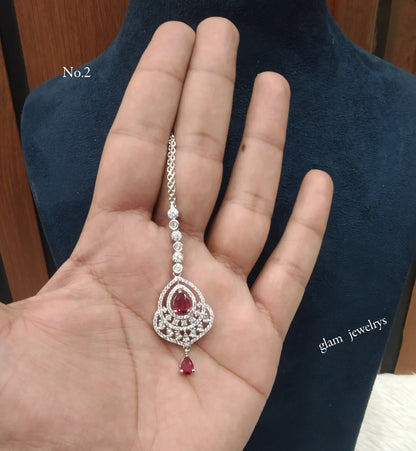 Silver Cz Tikka Indian Jewellery Headpiece Set