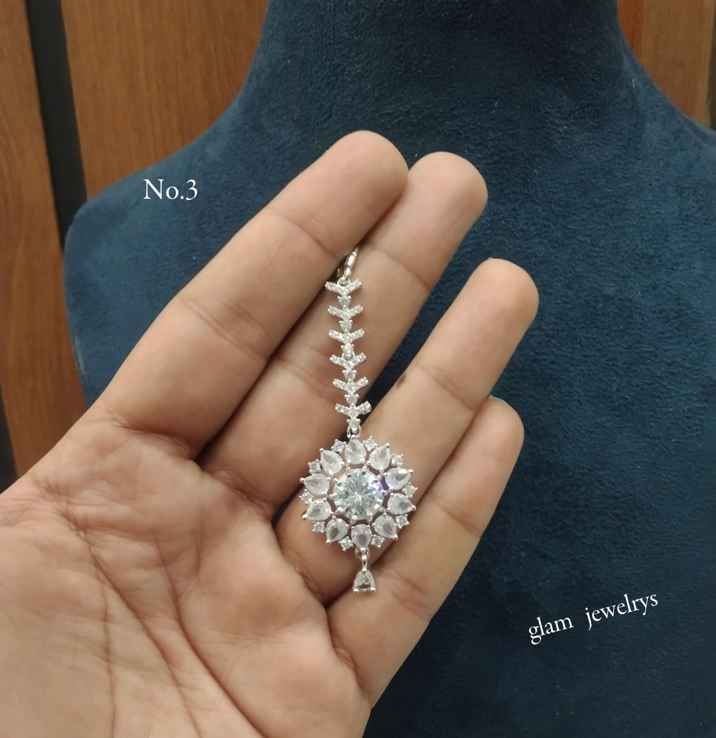 Silver Cz Tikka Indian Jewellery Headpiece Set