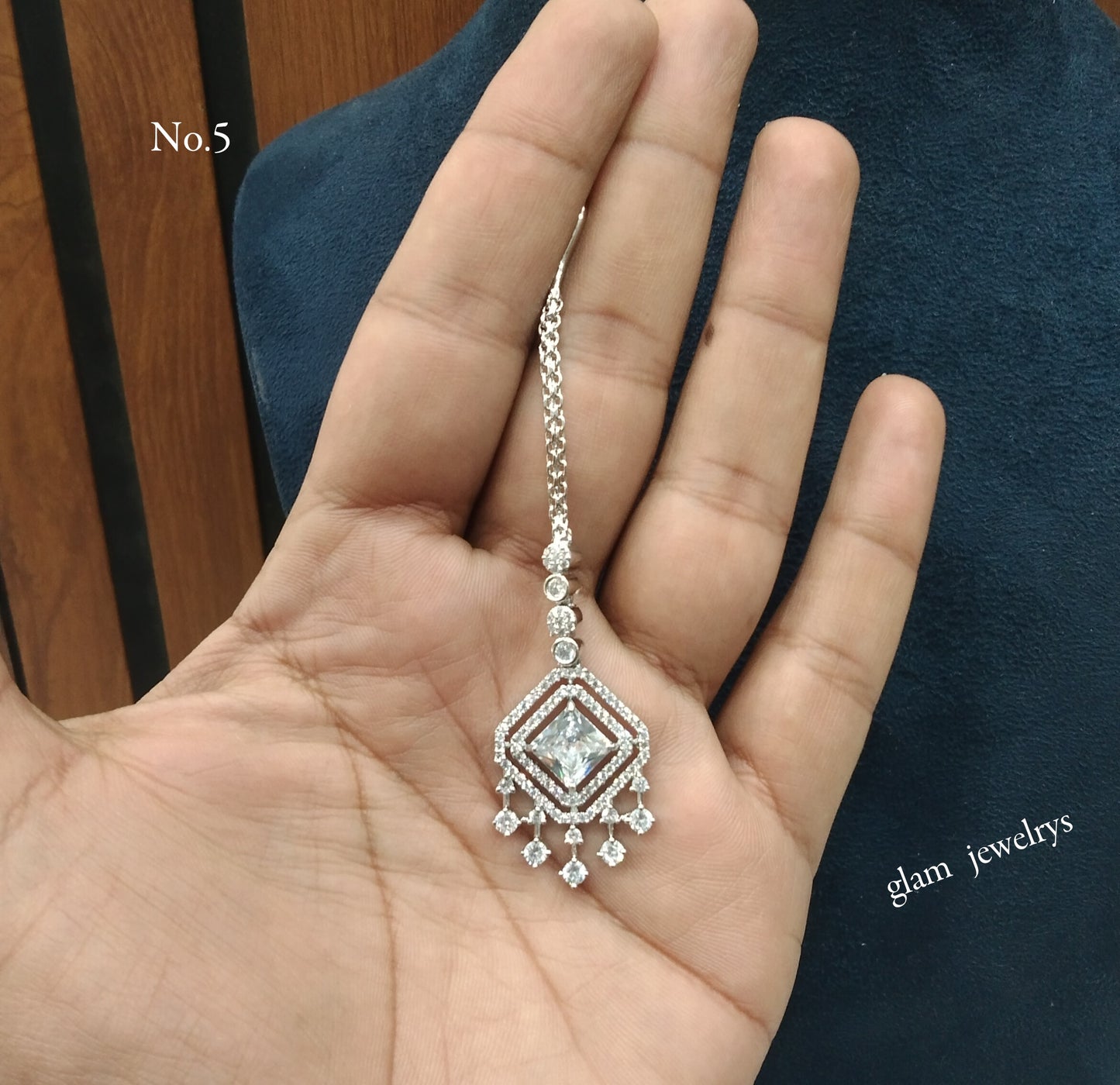 Silver Cz Tikka Indian Jewellery Headpiece Set