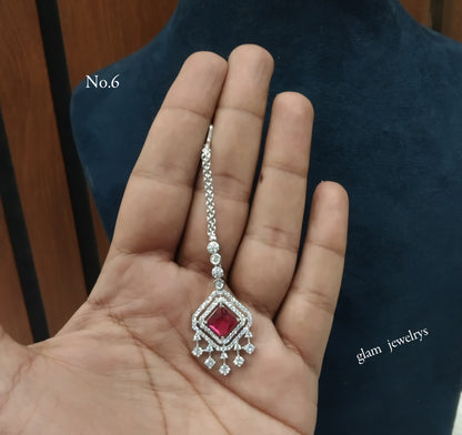 Silver Cz Tikka Indian Jewellery Headpiece Set